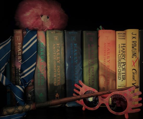 Harry Potter Books with Wand, Spectrospecs, Tie, and Pygmie Puff